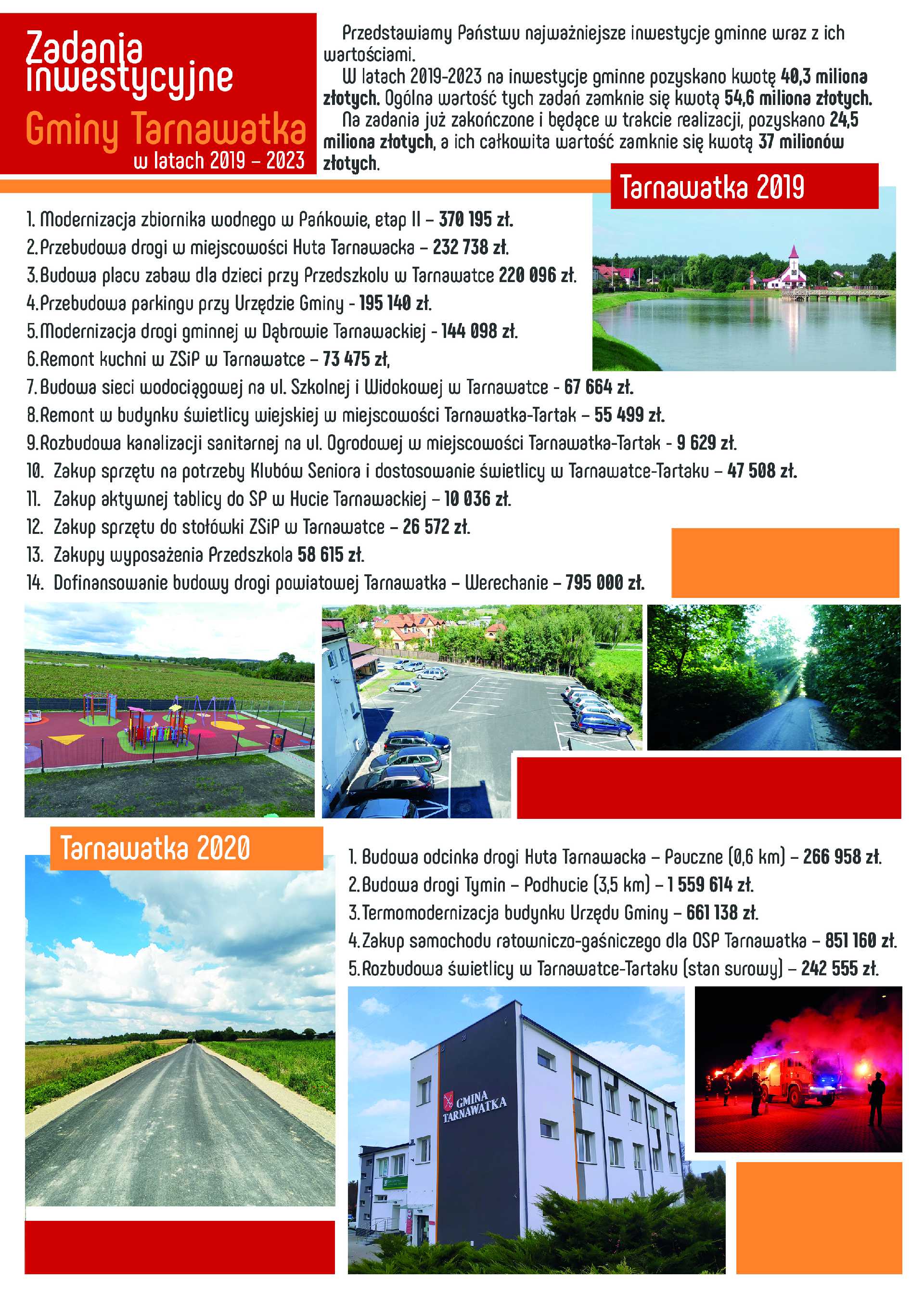 Zadania inwestycyjne Gminy Tarnawatka w latach 2019-2023