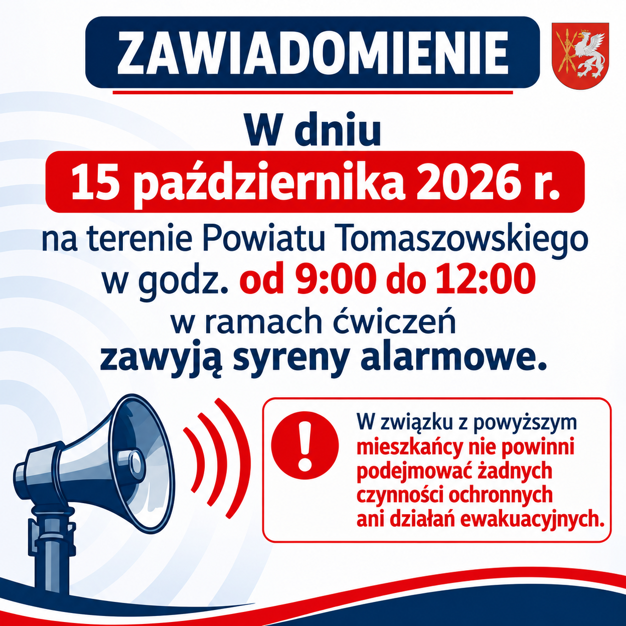 Próba syren alarmowych w powiecie tomaszowskim — 15 października 2026 r.